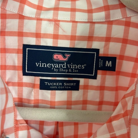 Vineyard Vines Coral Red Orange Plaid Gingham Checkered Button Up Mens Sz Medium - Picture 4 of 11